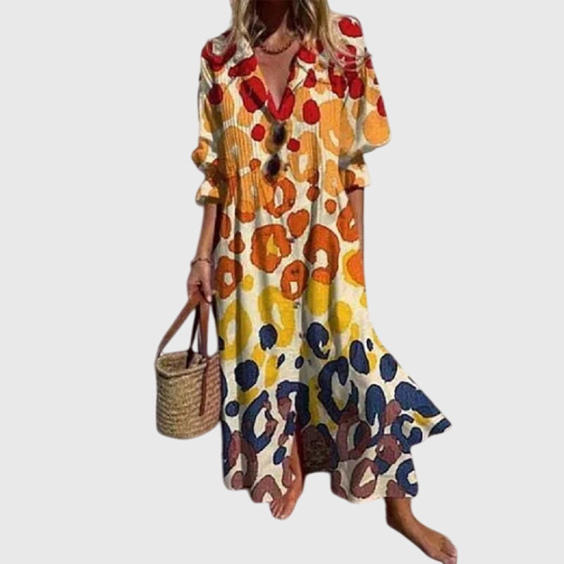 Elegante boheemse jurk met vloeiende val en delicate print voor dames