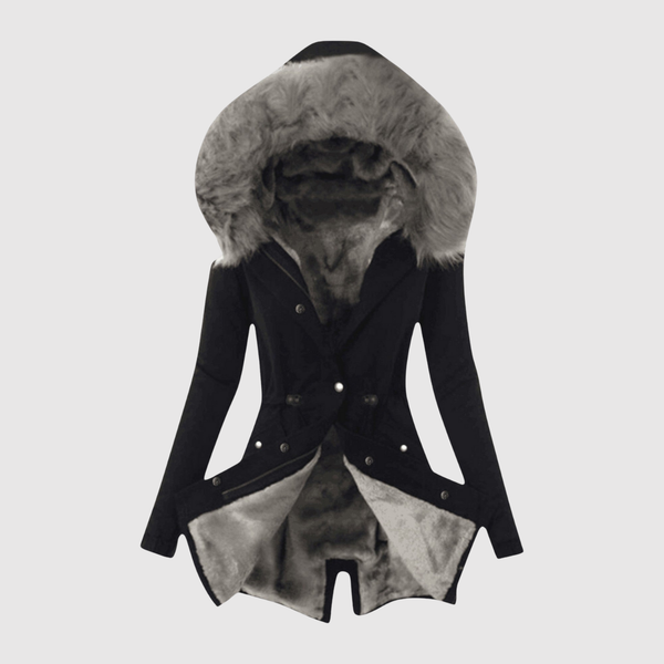 Asymmetrische dames jas van imitatieleer met schuine sluiting en diepe zakken