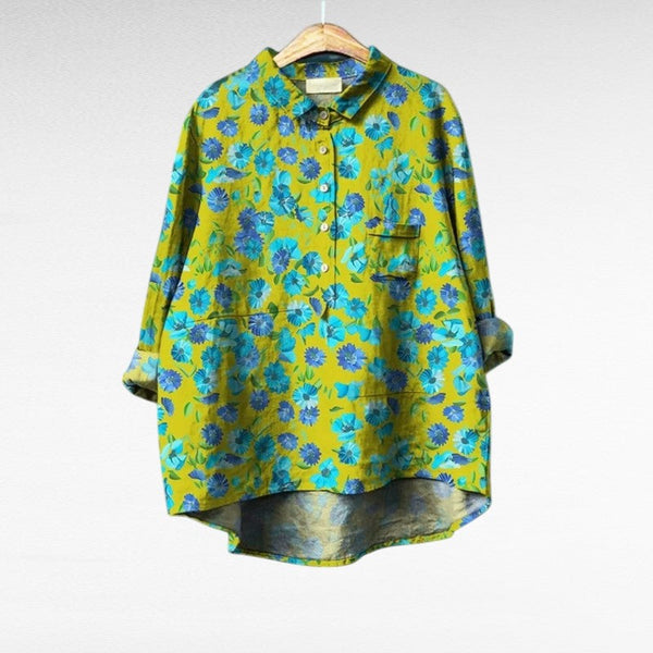 Verfijnde dames zomerblouse met artistieke print en lange mouwen in luchtig weefsel
