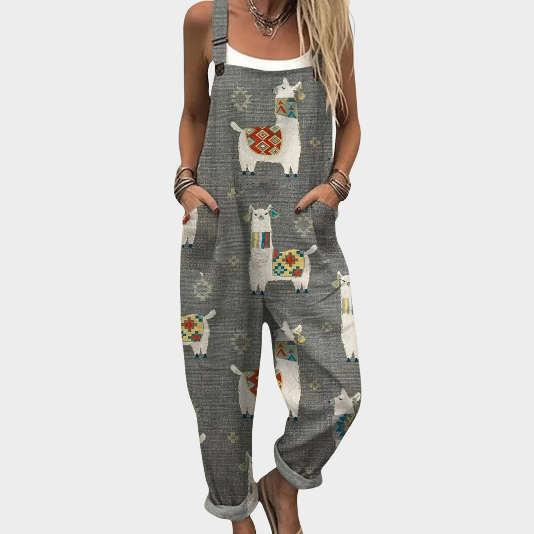 Lichte dames tuinbroek met bloemenprint, soepele stof en ruime wijde pijpen