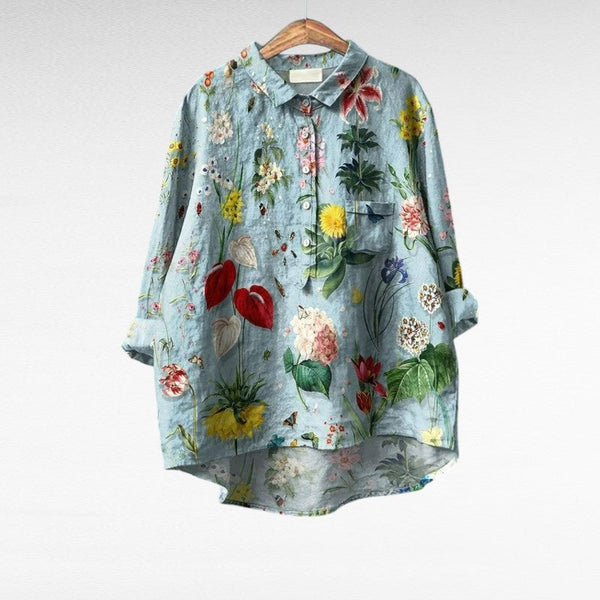 Soepele zomerblouse met verfijnde kunstprint en lange mouwen voor dames
