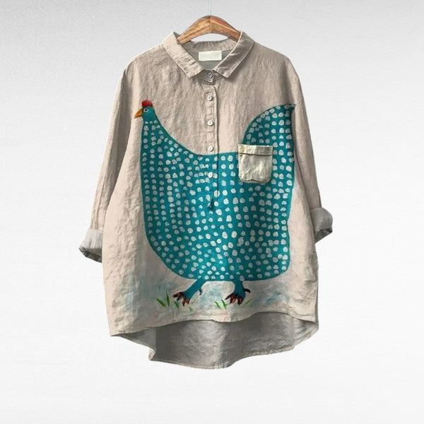 Elegante zomerblouse met kleurrijke kunstprint en lange mouwen voor dames