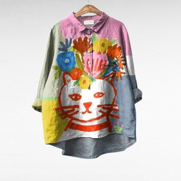 Luchtige zomerblouse met kunstprint en comfortabele pasvorm voor dames
