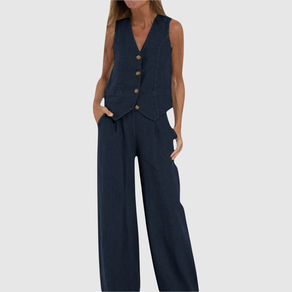 Bente dames mouwloze gilet- en broekset