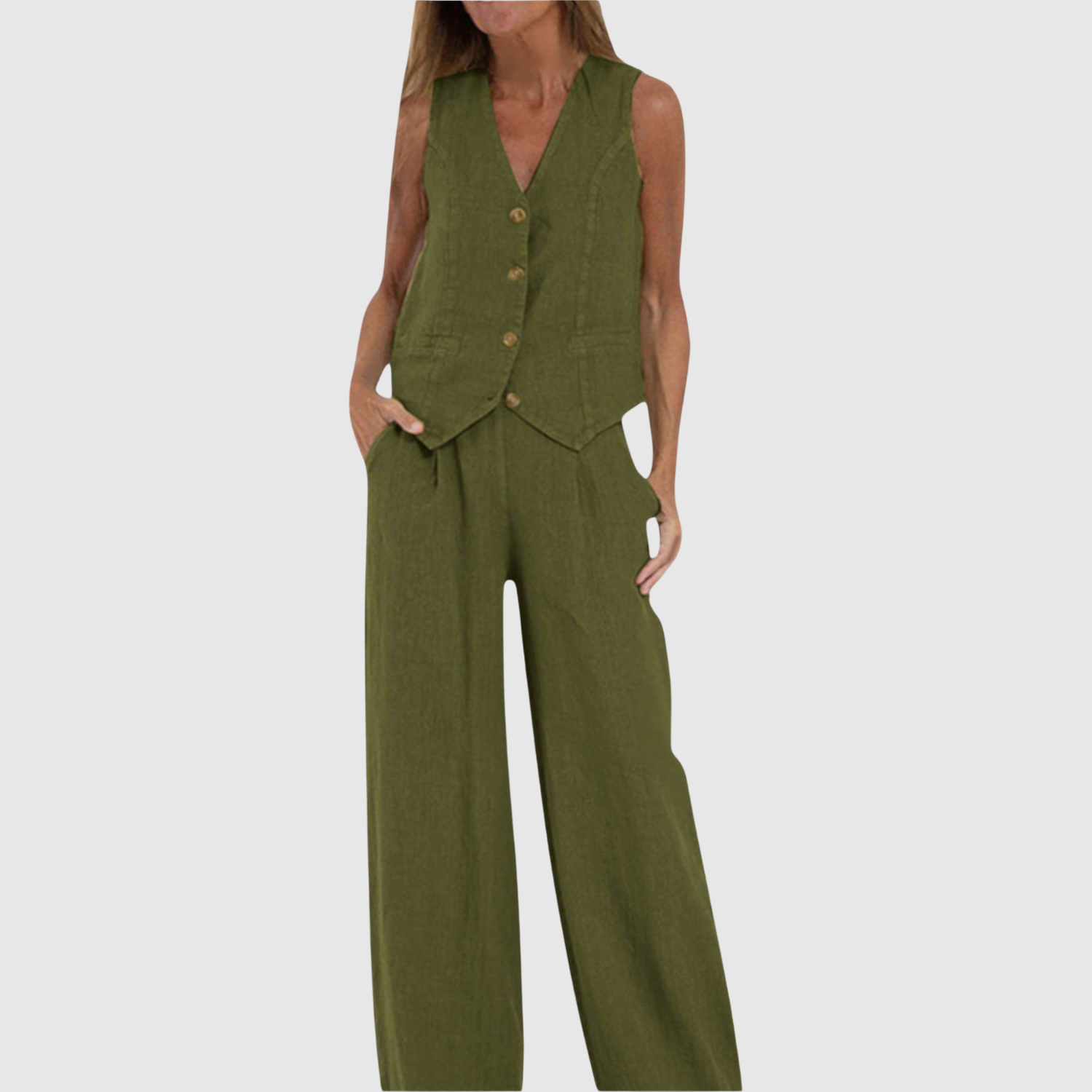 Bente dames mouwloze gilet- en broekset