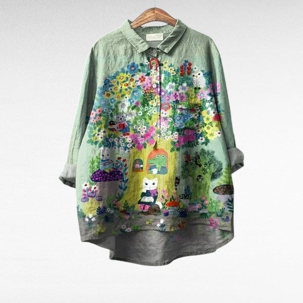 Verfijnde zomerblouse met kunstprint en soepele pasvorm voor dames