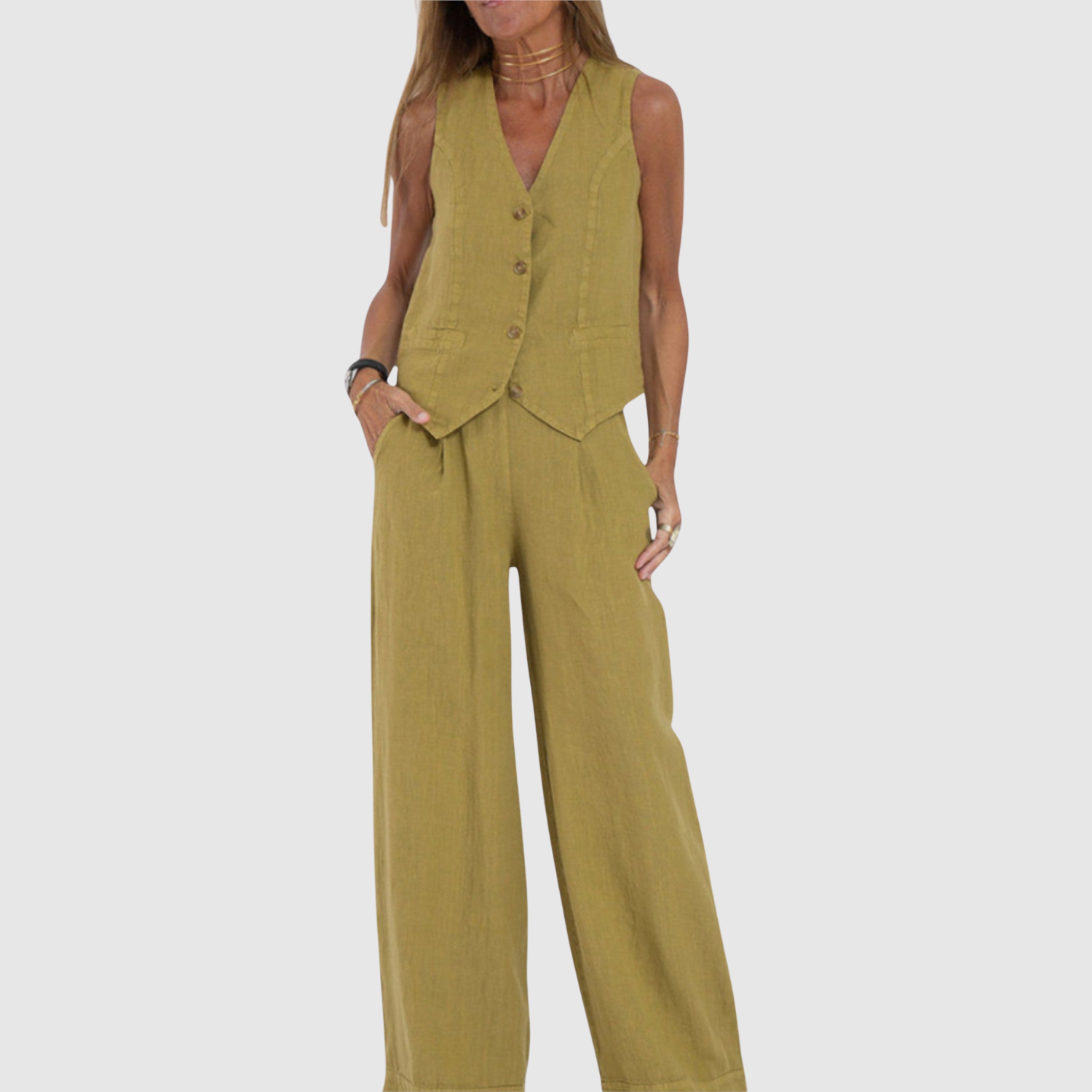 Bente dames mouwloze gilet- en broekset