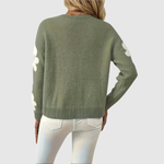 Gebreide trui met contrastmouwen in afwijkende kleur en ronde hals voor dames