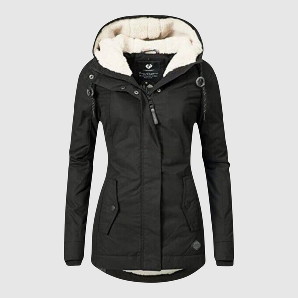Warme dames winterjas met capuchon en diepe zakken voor dagelijks gebruik in de winter