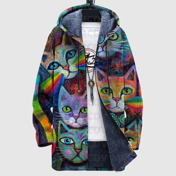 Sweater met kleurrijke kattenprint en zachte geborstelde fleece aan de binnenzijde