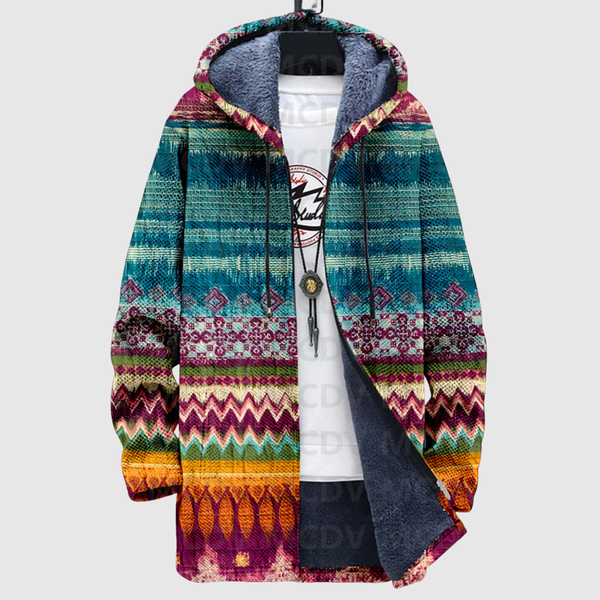 Dames hoodie met geprint Noors motief in warme winterse kleuren en tinten