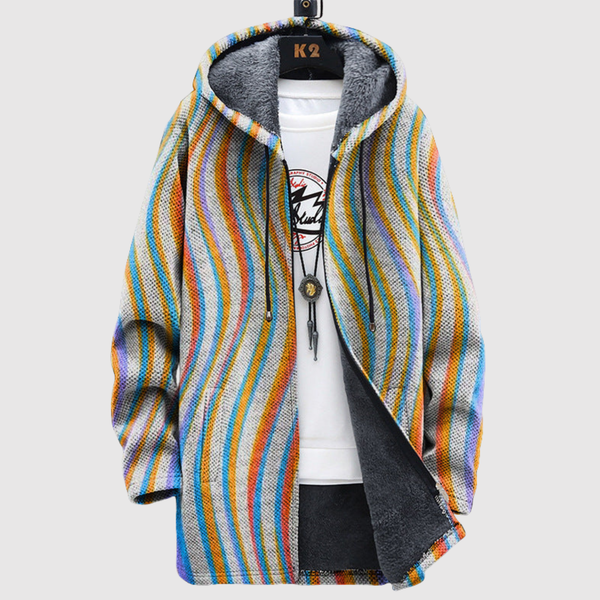 Hoodie met kleurrijke golvenprint in gelaagde heldere tinten en een zachte warme voering