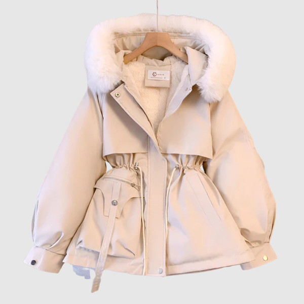 Lange winterparka met gewatteerde capuchon en diepe zakken in effen donkere kleur voor dames