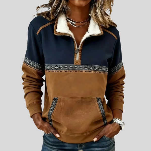 Bregje dames pullover met sherpakraag en halve rits