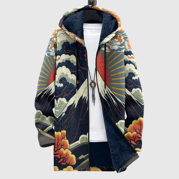 Hoodie met Japans geinspireerde print met strak lijnwerk in rustige kleuren en ruime pasvorm