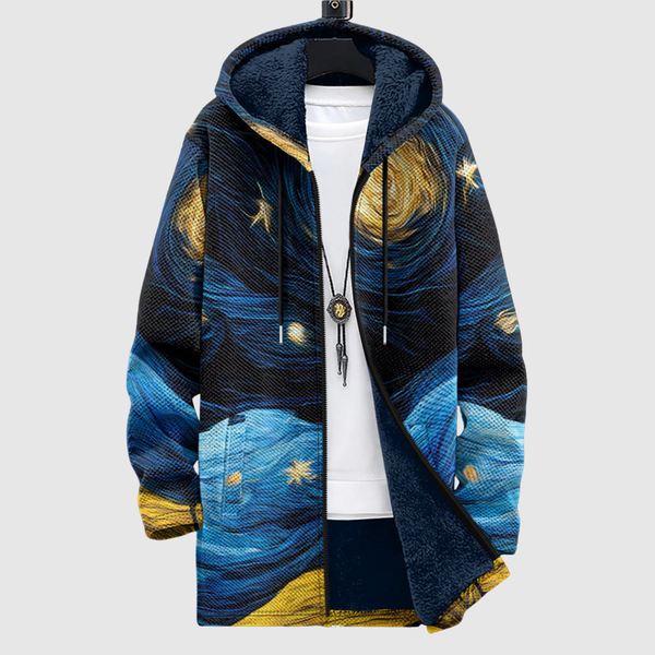 Dames hoodie met sterrenhemelprint in diepe blauwe en zwarte tinten