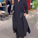 Losse maxi jurk voor dames in effen kleur met reverskraag en lange mouwen