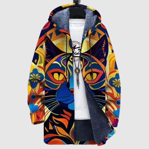 Hoodie met vrolijke kattenprint in felle kleuren en zachte geborstelde fleece binnenzijde