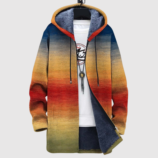 Dames sweater met zonsondergangprint in oranje en diep roze tinten