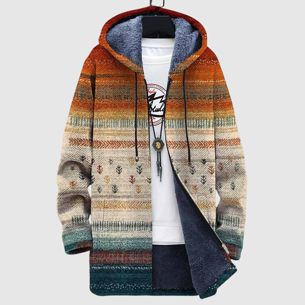Dames hoodie met rustige print in klei, zand en mosgroene aardetinten
