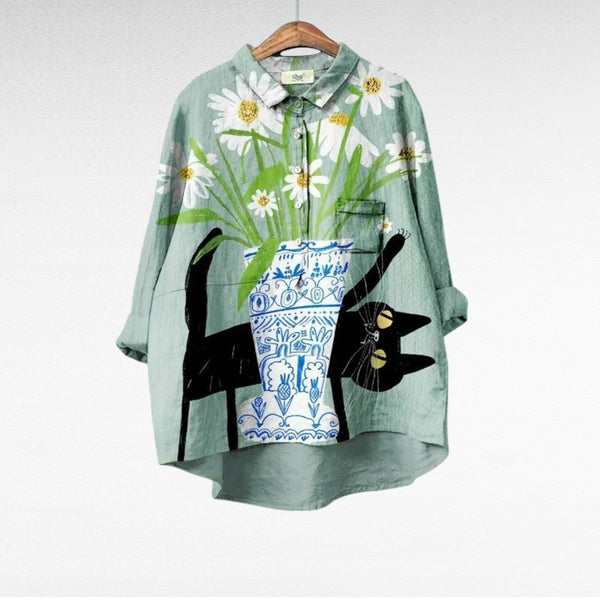 Verfijnde zomerblouse met lange mouwen en fijne print voor dames