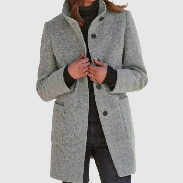 Stijlvolle bouclé jas met capuchon en klassiek silhouet in zachte wollige stof voor dames