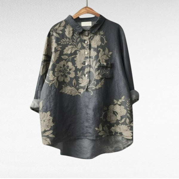 Verfijnde dames blouse met zomerse print en lange mouwen in dunne ademende stof