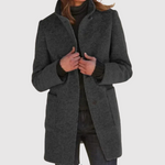 Stijlvolle bouclé jas met capuchon en klassiek silhouet in zachte wollige stof voor dames