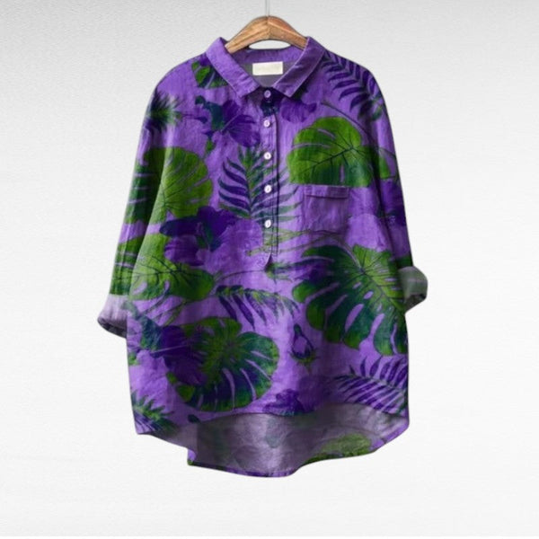 Luchtige dames zomerblouse met verfijnd dessin en lange mouwen in dunne stof