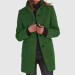 Stijlvolle bouclé jas met capuchon en klassiek silhouet in zachte wollige stof voor dames