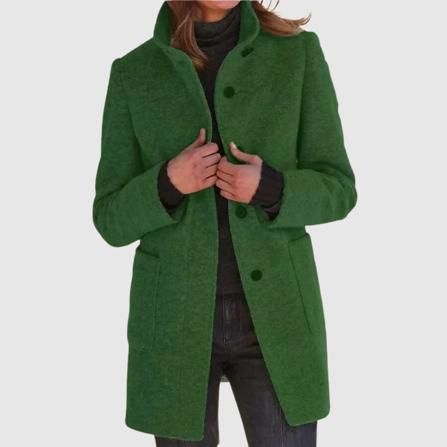 Stijlvolle bouclé jas met capuchon en klassiek silhouet in zachte wollige stof voor dames