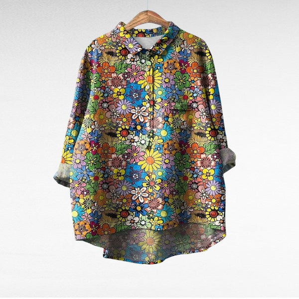 Ademende zomerblouse met kunstzinnige print en lange mouwen voor dames