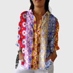 Kleurrijke damesblouse met bloemenprint, wijde pasvorm en verstelbare mouwen