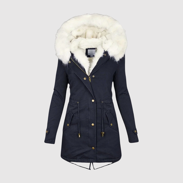 Warme dames parka met imitatiebont op de capuchon en diepe zakken voor winddagen
