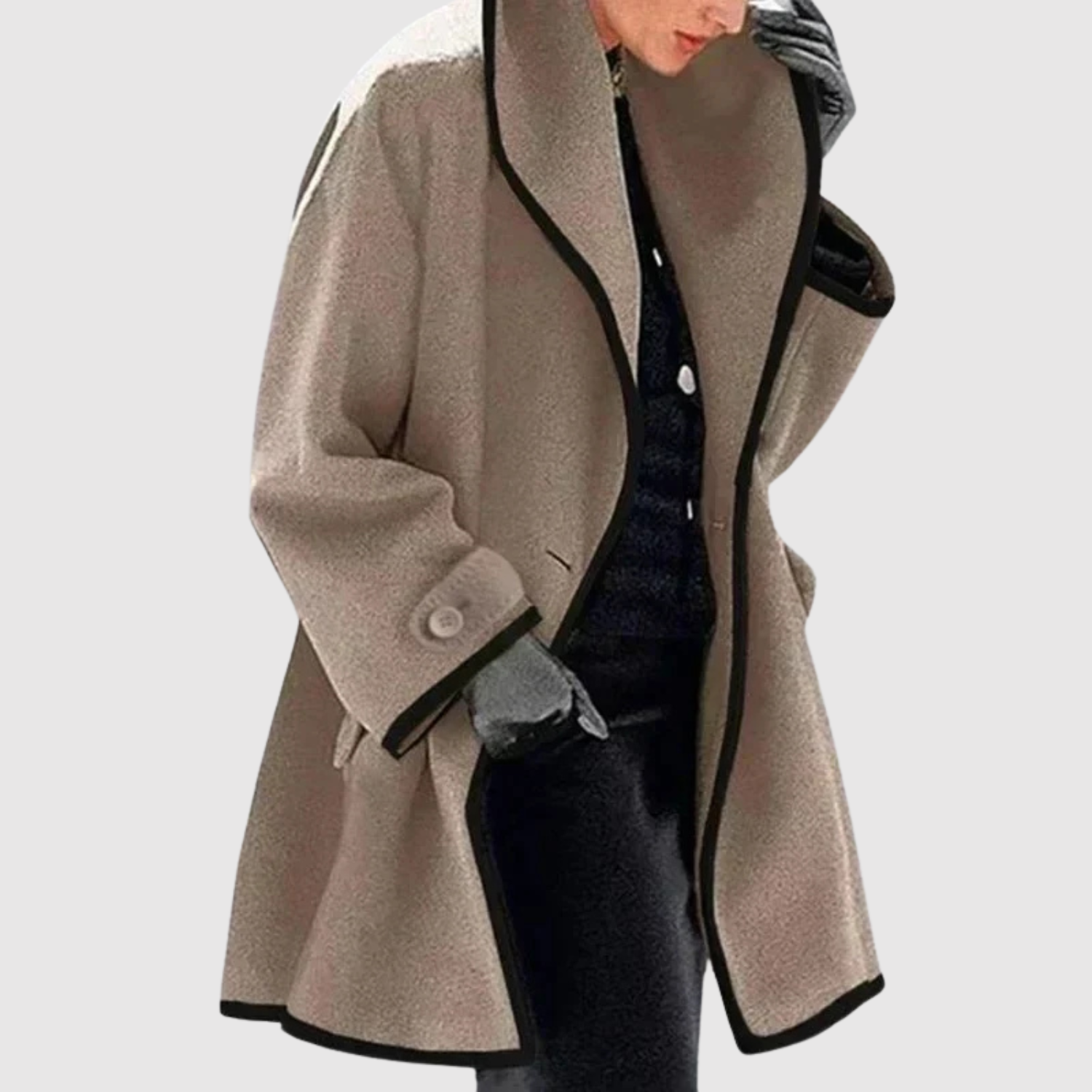 Oversized damesjas met zwarte contrasterende randen en ruime comfortabele snit