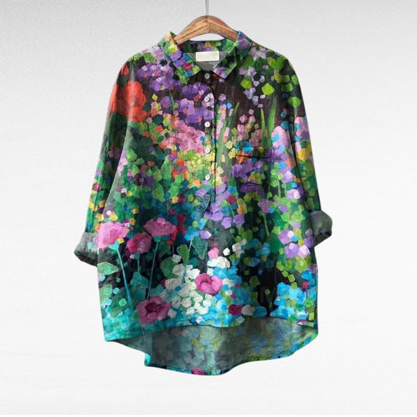Elegante zomerblouse met opvallende kunstprint en lange mouwen voor dames