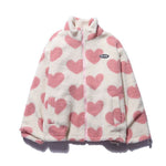 Omkeerbare fleece jas met hartjesprint, hoge kraag en rits in zachte fleece voor dames