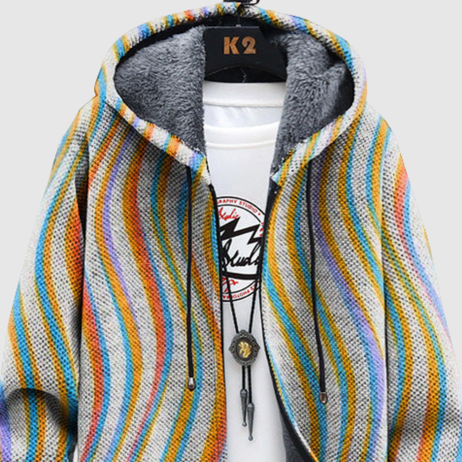 Hoodie met kleurrijke golvenprint in gelaagde heldere tinten en een zachte warme voering