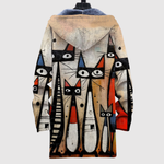 Sweater met artistieke kattenprint in losse penseelstreken en zachte warme binnenkant