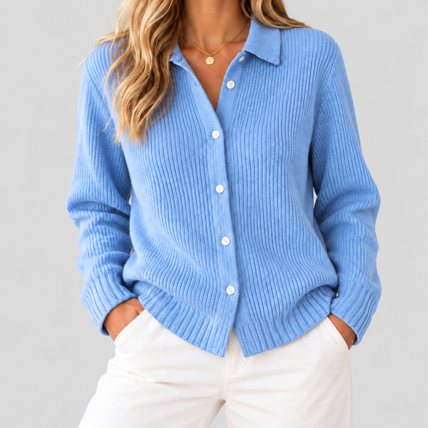 Madelyn – Gebreid Vest met Kraag en Knopen