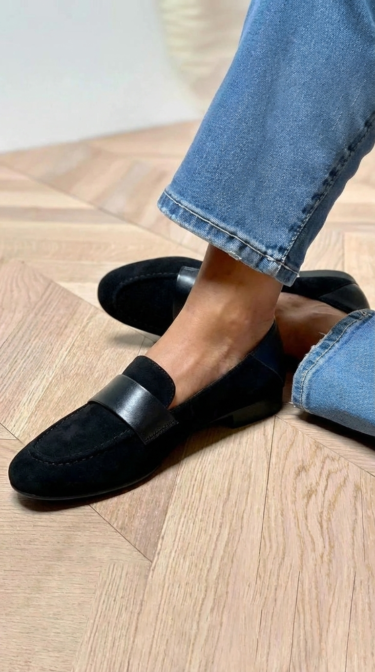 Klassieke dames mocassins in een effen neutrale kleur met elegante lijn en platte zool