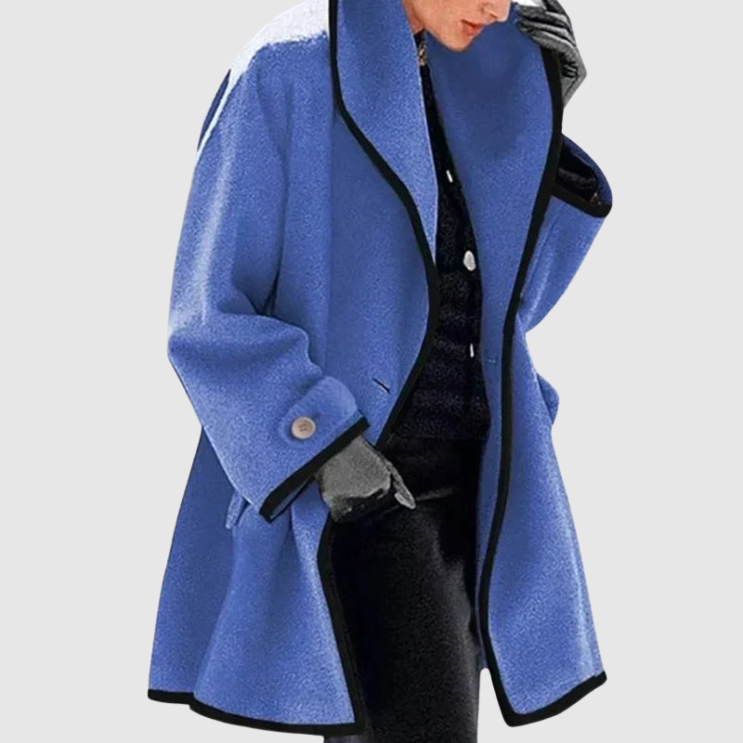Oversized damesjas met zwarte contrasterende randen en ruime comfortabele snit