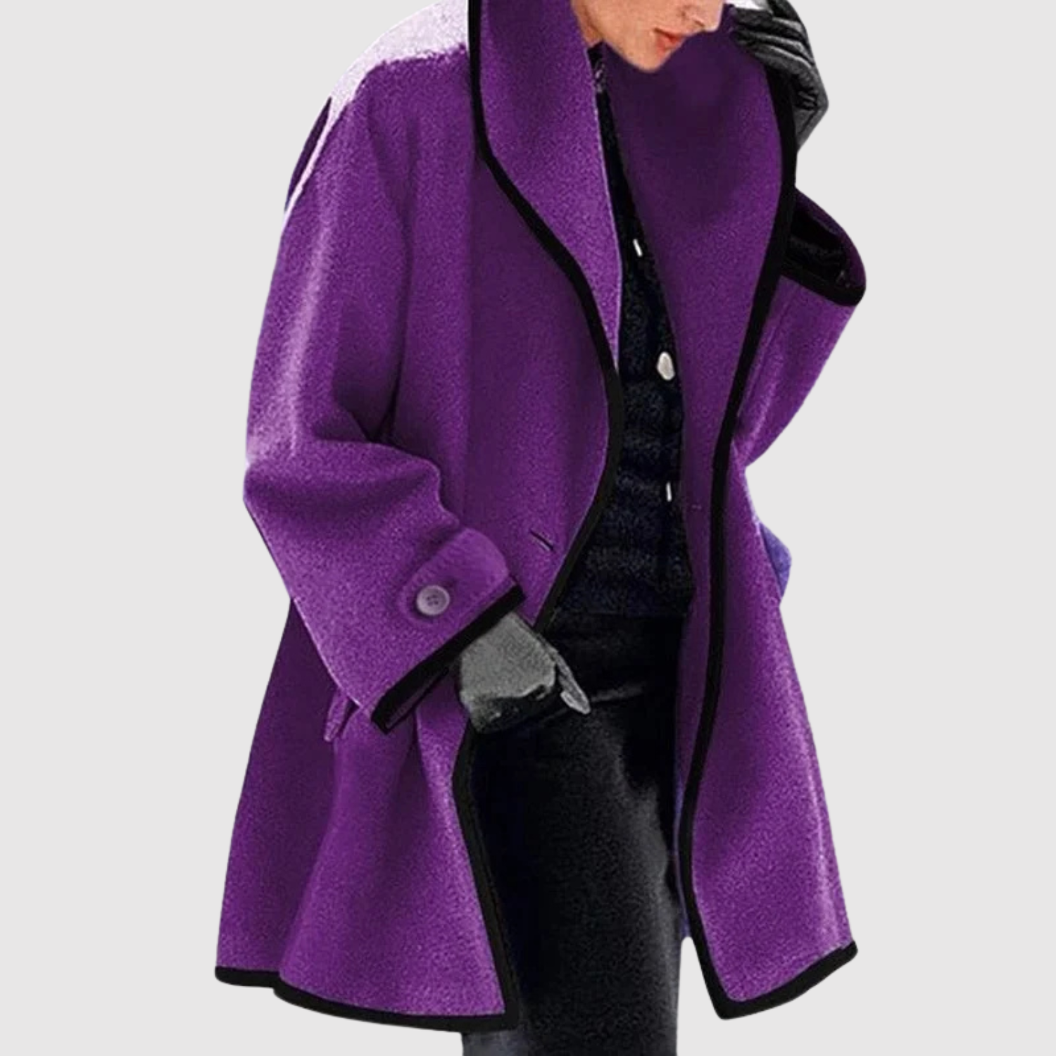 Oversized damesjas met zwarte contrasterende randen en ruime comfortabele snit