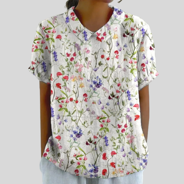 Comfortabele dames top met bloemenprint en losse snit van ademende stof