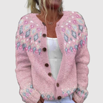 Kleurrijk dames vest met klassiek gebreid motief in warme tinten
