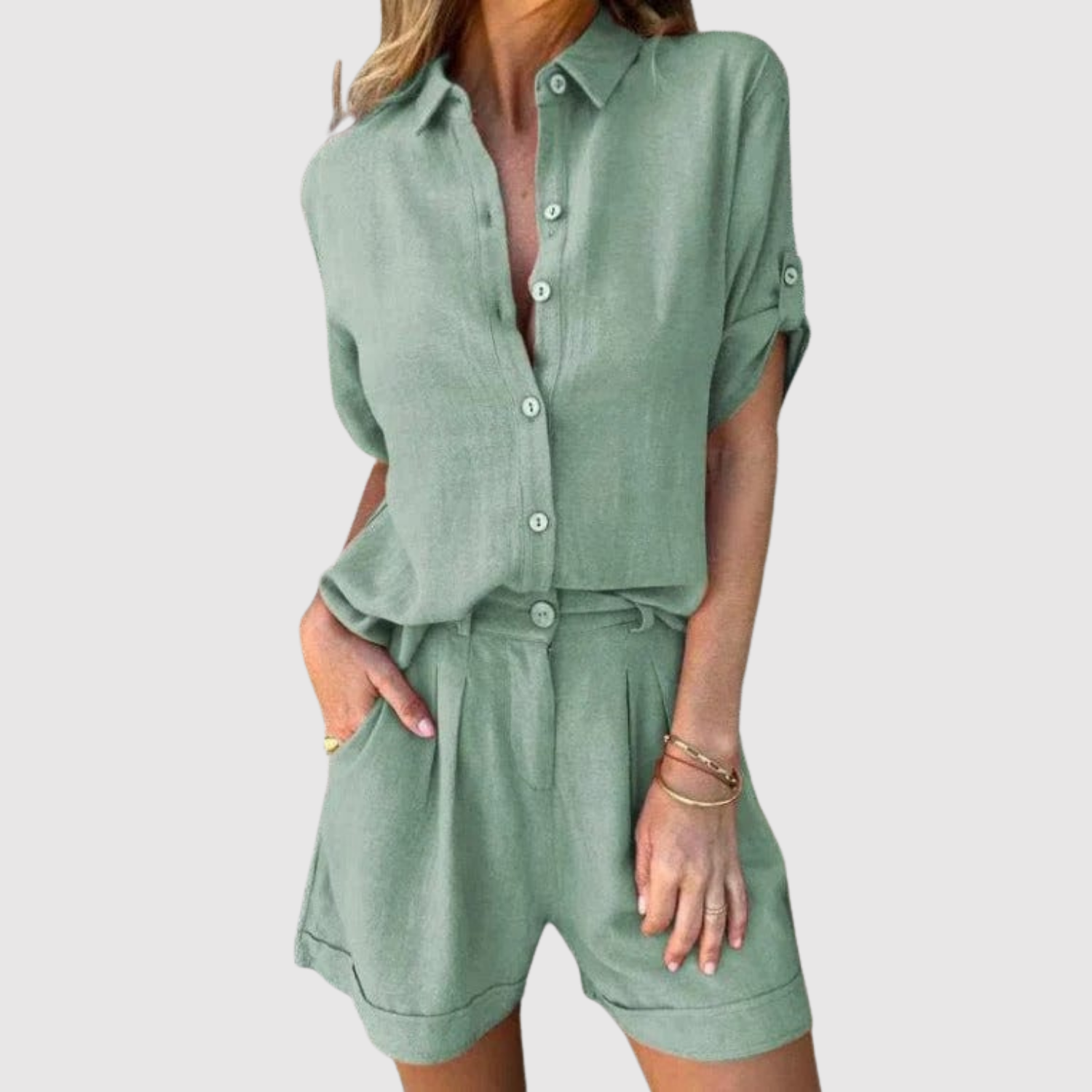 Saskia dames relaxte blouse- en shortset
