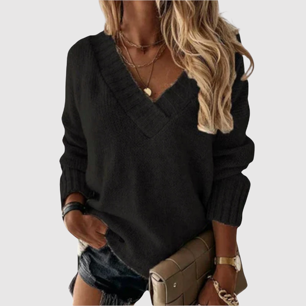 Gebreide trui met V-hals in effen breistof voor dames, mooi over een blouse