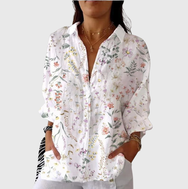 Lichtgewicht dames blouse met vrolijke kleurrijke print en ontspannen, soepel vallende snit
