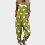Groene dames tuinbroek met print, ruimvallende pasvorm en twee echte zakken