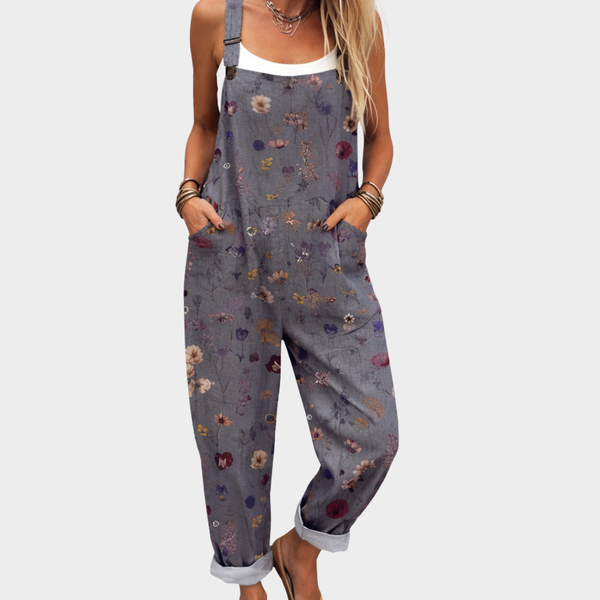 Zachte lichtgewicht jumpsuit met bloemenprint, wijde pijpen en flatterende snit